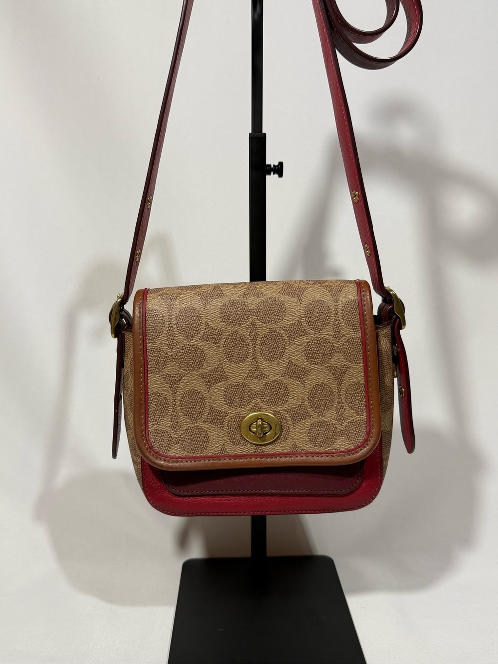 Coach Canvas Signature Crossbody in Khaki and Red